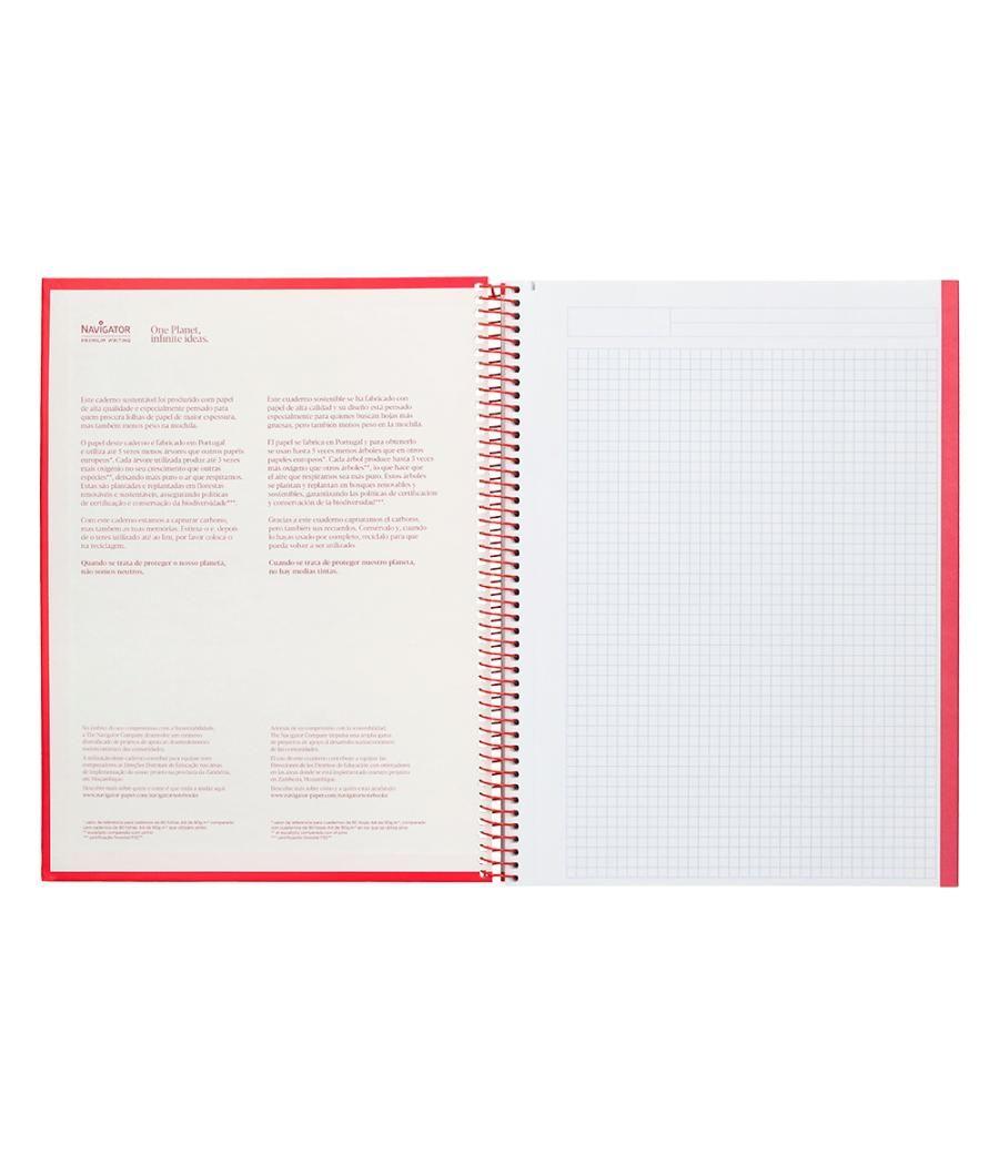 Cuaderno espiral navigator a4 micro tapa forrada 80h 80gr cuadro 5mm 1 banda color rojo