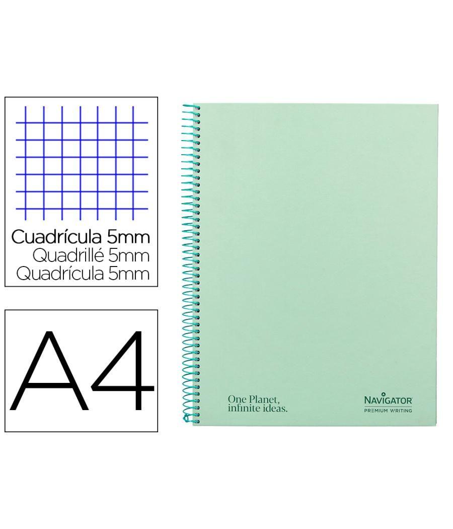 Cuaderno espiral navigator a4 micro tapa forrada 80h 80gr cuadrp 5mm 1 banda color menta