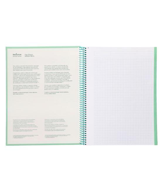 Cuaderno espiral navigator a4 micro tapa forrada 80h 80gr cuadrp 5mm 1 banda color menta