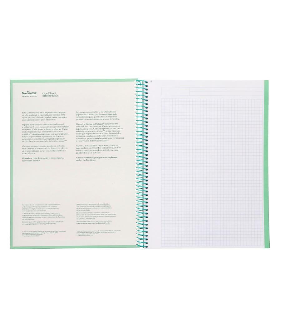 Cuaderno espiral navigator a4 micro tapa forrada 80h 80gr cuadrp 5mm 1 banda color menta