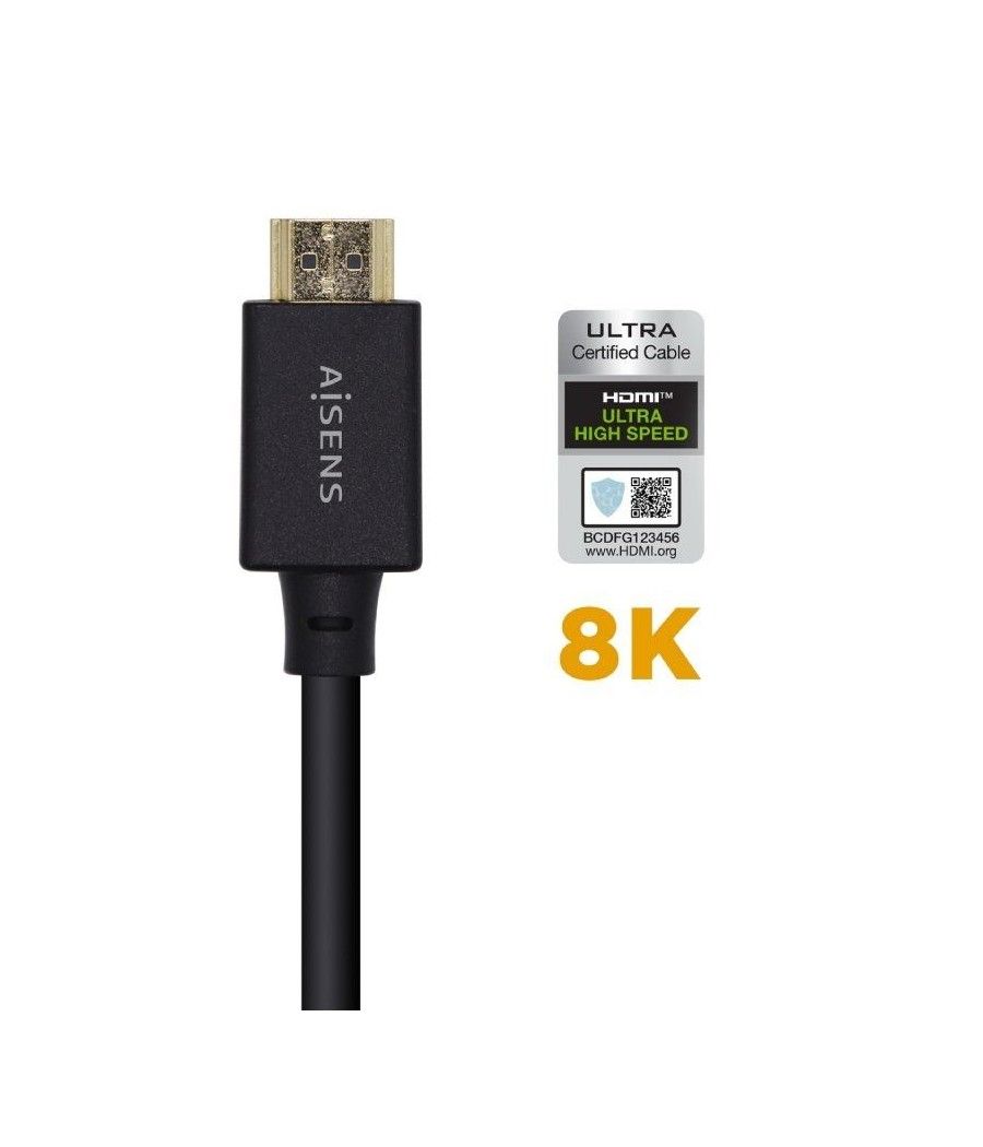 Cable HDMI 2.1 8K Aisens A150-0420/ HDMI Macho - HDMI Macho/ 0.5m/ Certificado/ Negro - Imagen 2