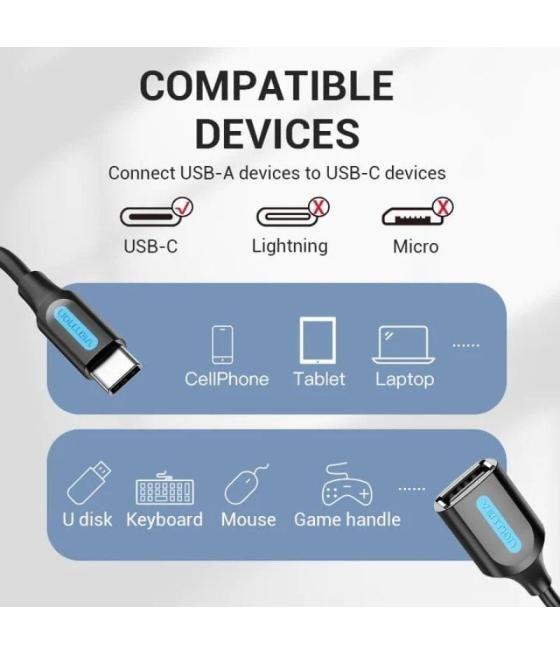 Conversor vention ccsbb/ usb tipo-c macho - usb hembra/ 15cm/ negro