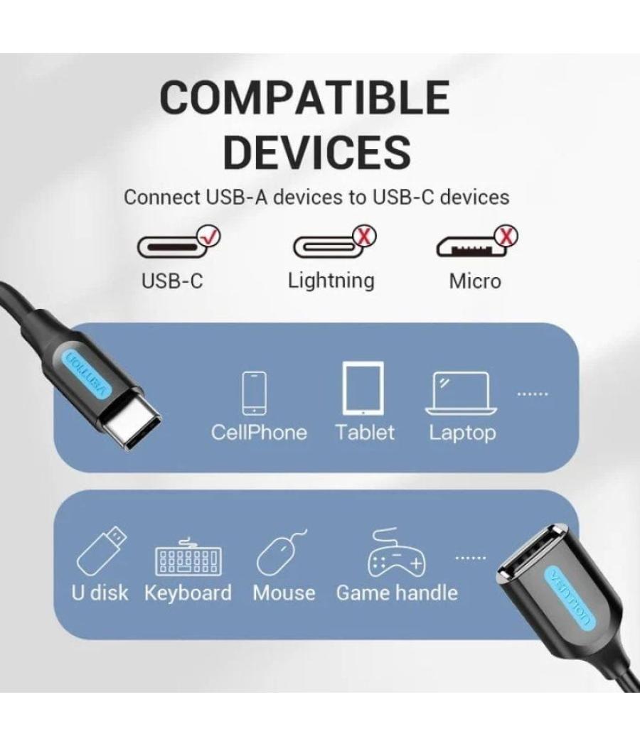 Conversor vention ccsbb/ usb tipo-c macho - usb hembra/ 15cm/ negro