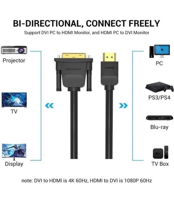 Cable conversor vention abfbf/ dvi macho - hdmi macho/ 1m/ negro