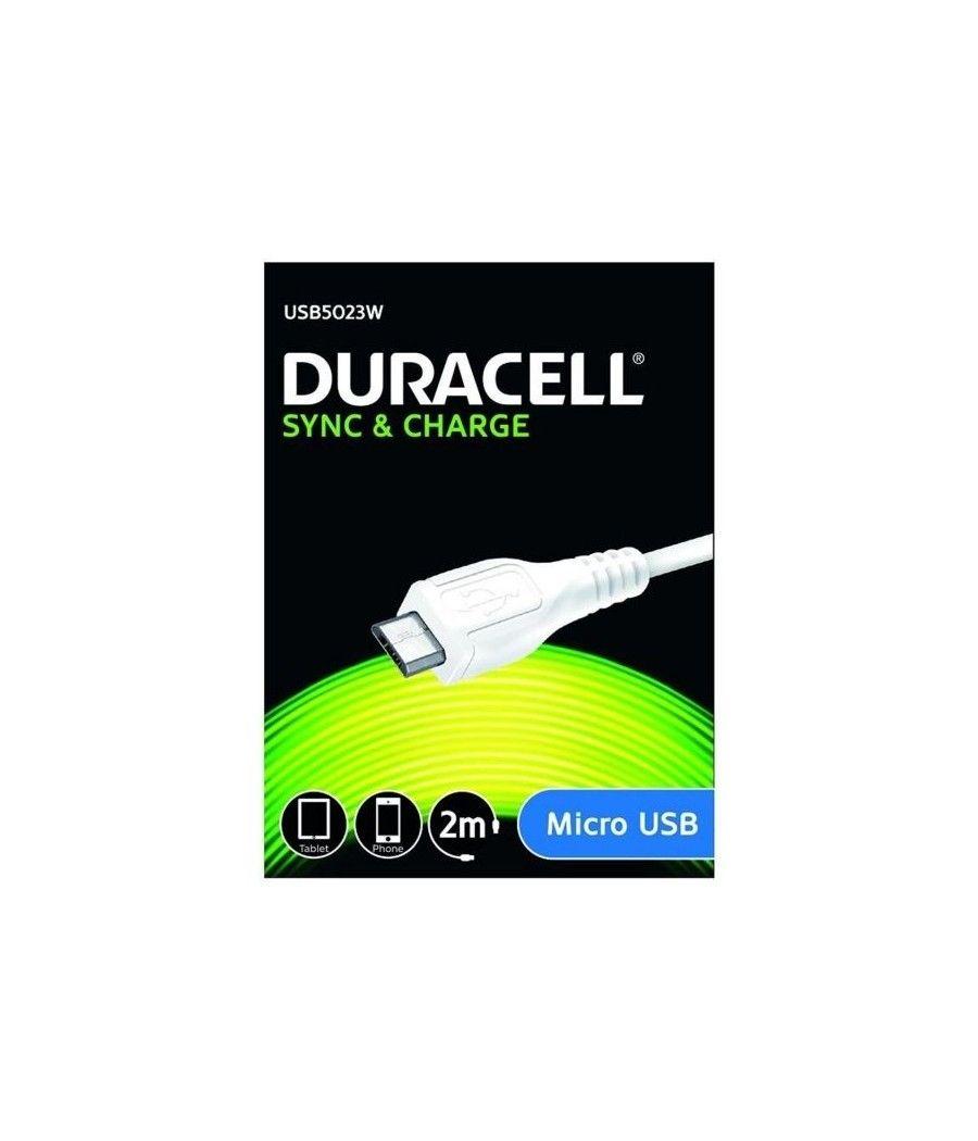Cable USB 2.0 Duracell USB5023W/ USB Macho - MicroUSB Macho/ 2m/ Blanco - Imagen 1