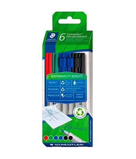 Staedtler rotulador no permanente lumocolor eco+ edition 318 f 0,6mm estuche 6 c/surtidos