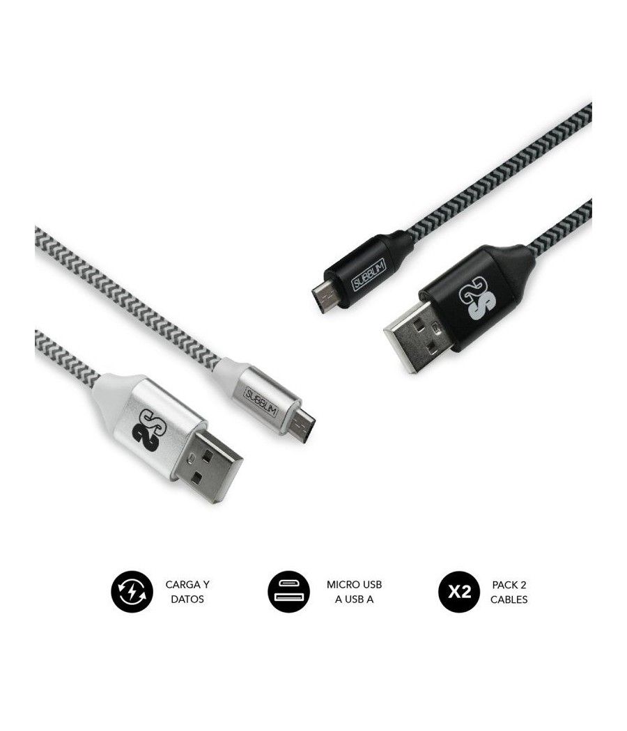 Cable USB 2.0 Subblim SUB-CAB-1MU001 Pack 2/ MicroUSB Macho - USB Macho/ 1m/ Negro y Plata - Imagen 2