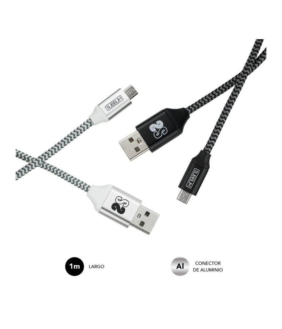 Cable USB 2.0 Subblim SUB-CAB-1MU001 Pack 2/ MicroUSB Macho - USB Macho/ 1m/ Negro y Plata - Imagen 4