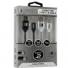 Cable USB 2.0 Subblim SUB-CAB-2TC001 Pack 2/ USB Tipo-C Macho - USB Macho/ 1m/ Negro y Plata - Imagen 1