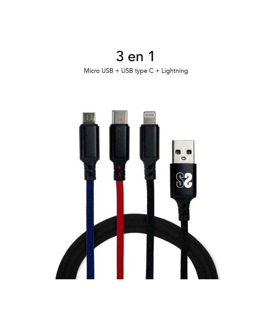 Cable USB 2.0 Subblim SUB-CAB-3IN101/ Micro USB + USB Tipo-C + Lightning - USB Macho/ 1m - Imagen 2