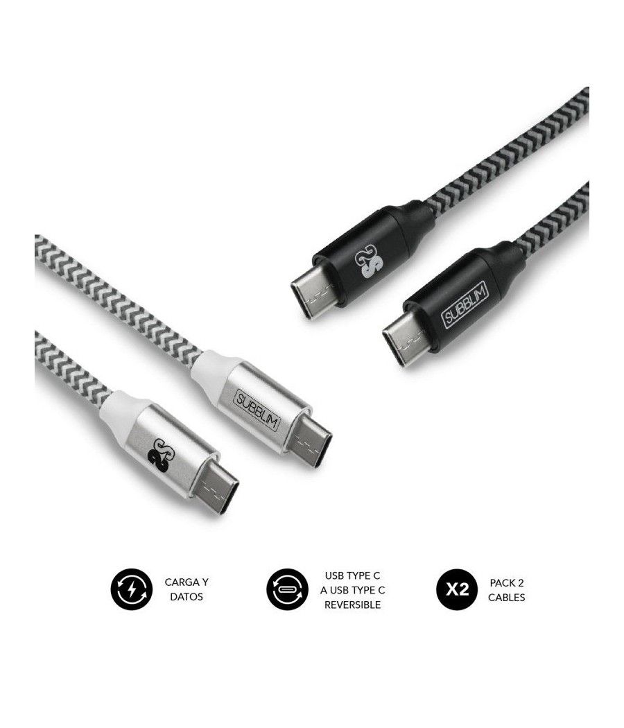 Cable USB 2.0 Tipo-C Subblim SUB-CAB-4CC001 Pack 2/ USB Tipo-C Macho - USB Tipo-C Macho/ 1m/ Negro y Plata - Imagen 2