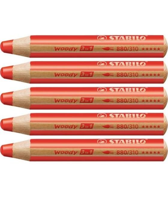 Stabilo lápices de colores woody 3 en 1 estuche de 5 rojo carmín