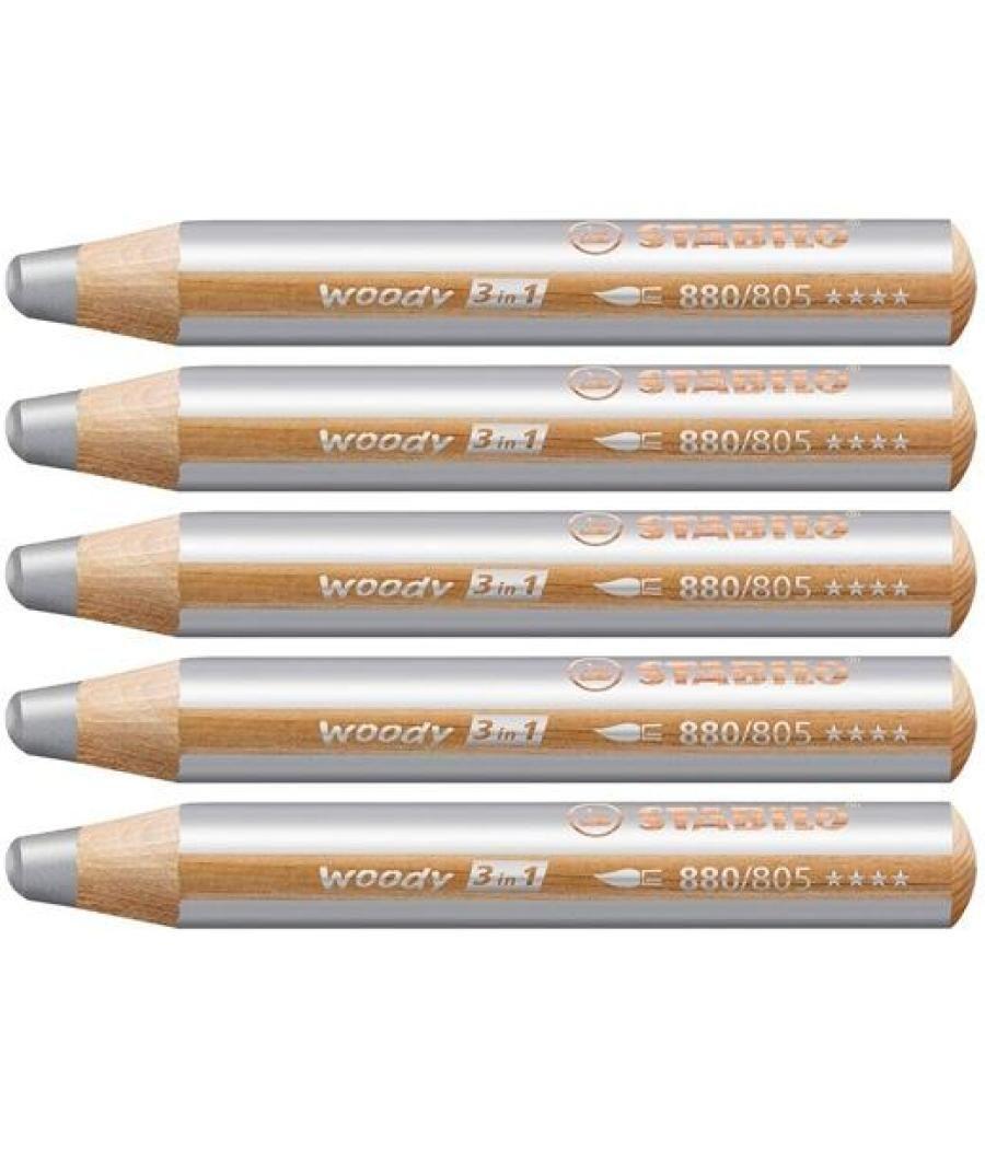 Stabilo lápices de colores woody 3 en 1 estuche de 5 plata