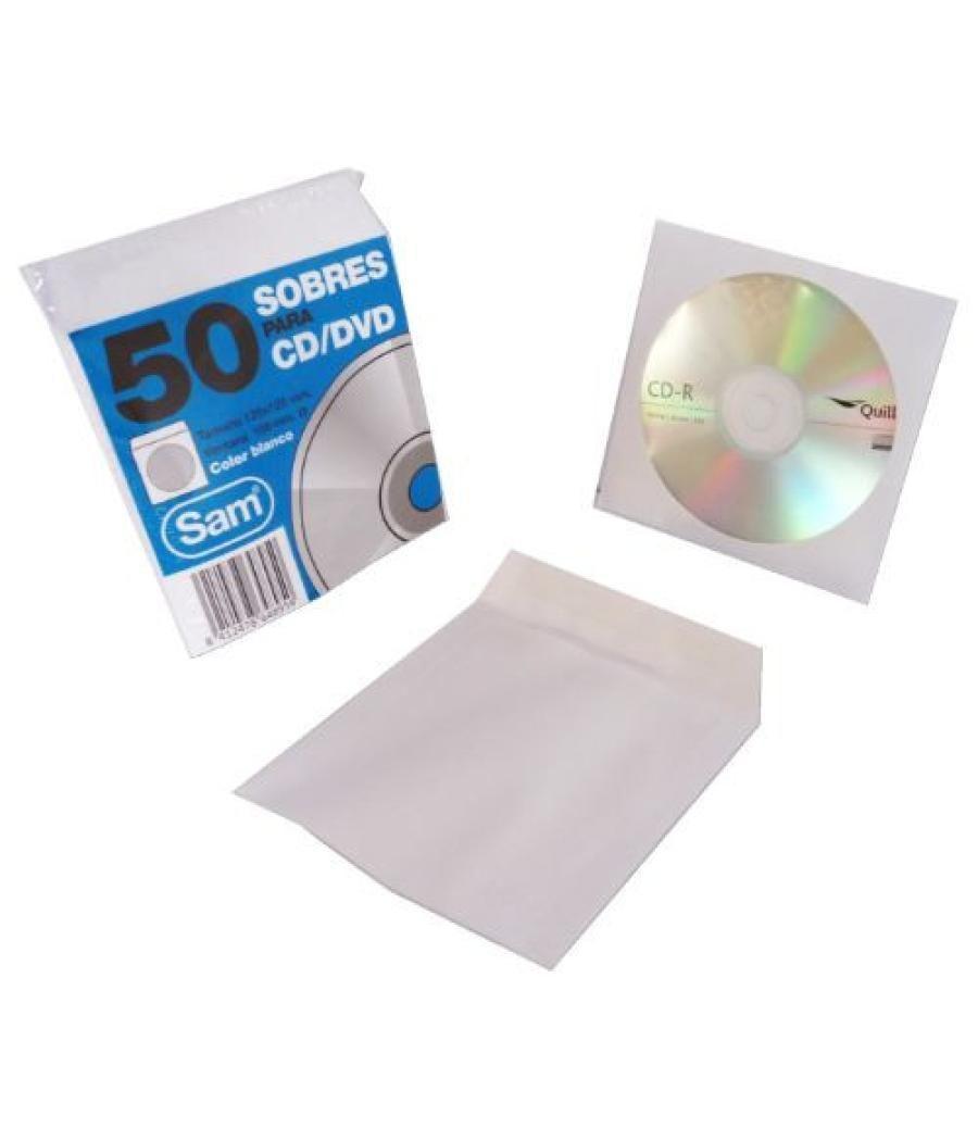 Paquete 50 sobres para cd / dvds. blanco 90 grs. ventana plastic0 108 diametro 125x125 engomado autoadhesivo sam 664897