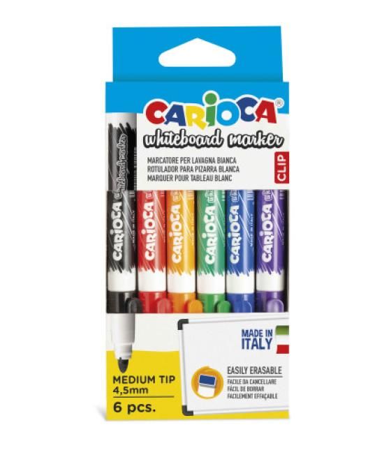 Caja 6 rotuladores clip whiteboard colores surtidos carioca 42921