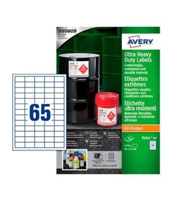 Avery etiquetas ultra resistentes 38x21,2mm inkjet/láser c/rectos 65 x 50h blanco