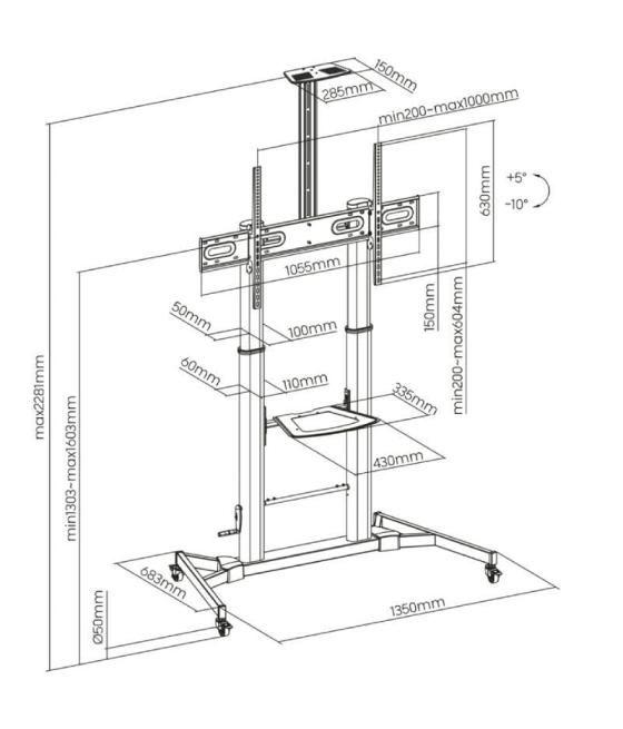 Soporte de pie inclinable con ruedas y manivela aisens ft100te-171 para tv 60-100'/ hasta 100kg