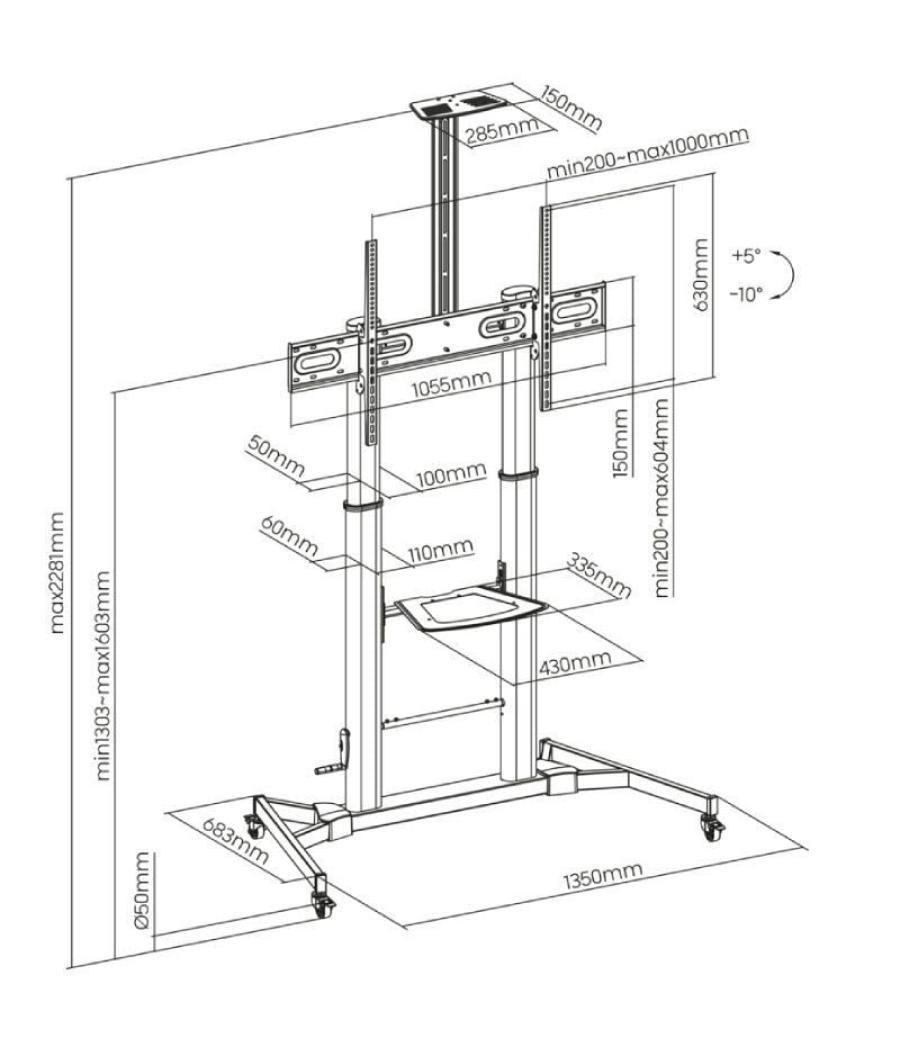 Soporte de pie inclinable con ruedas y manivela aisens ft100te-171 para tv 60-100'/ hasta 100kg