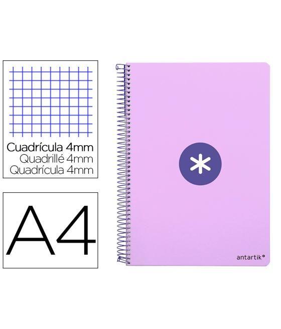 Cuaderno espiral liderpapel a4 antartik tapa dura 80h 90gr cuadro 4mm con margen color lavanda pack 3 unidades