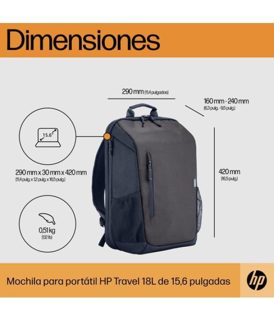 HP Mochila para portátil Travel de 15,6 pulgadas y 18 litros, color gris