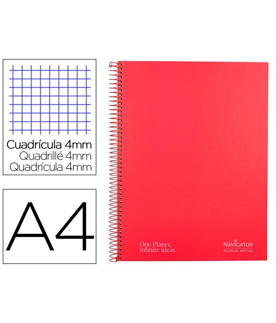 Cuaderno espiral navigator a4 tapa dura 80h 80gr cuadro 4mm con margen rojo
