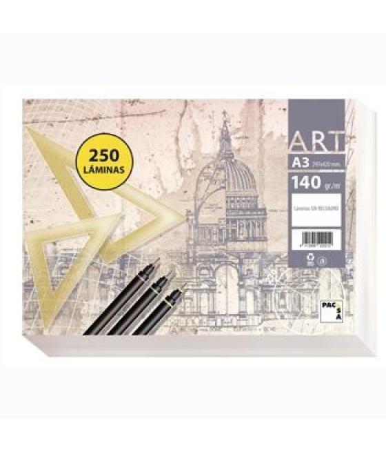 Pacsa papel de dibujo serie art paquete 250 láminas a3 140gr liso sin recuadro blanco