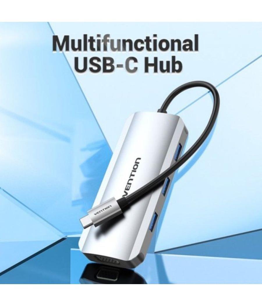 Docking usb tipo-c vention toihb/ 1xhdmi/ 1xvga/ 3xusb/ 1xusb tipo-c pd/ gris