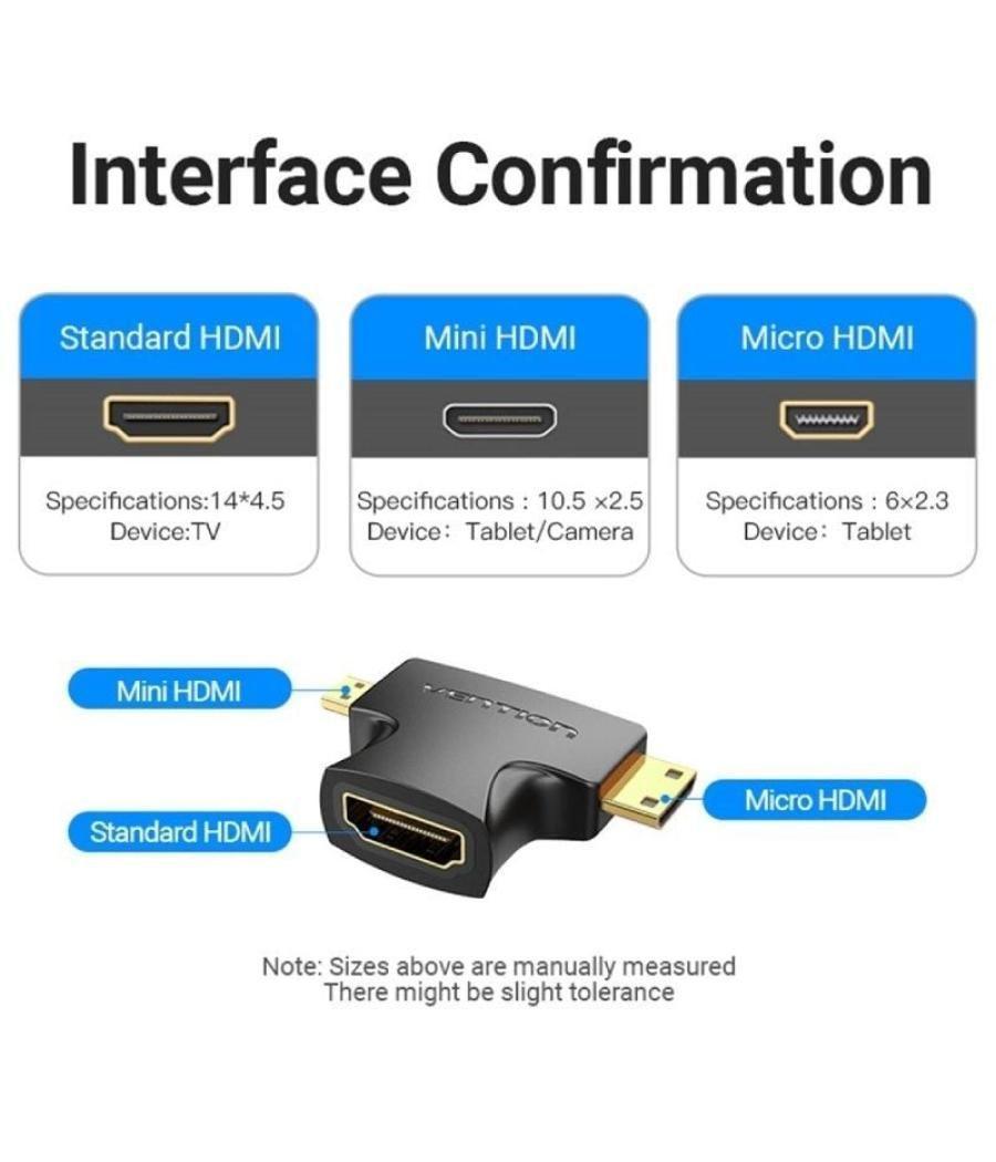 Adaptador hdmi 2 en 1 vention agfb0/ hdmi hembra a micro hdmi macho - mini hdmi macho