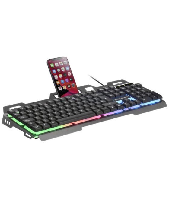 Mars gaming mk120pt teclado gaming frgb aluminio antighosting soporte smartphone gris y negro idioma portugués