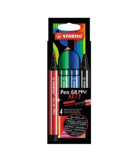 Estuche arty con 4 colores-rotulador premium con punta biselada pen 68 max stabilo 768/04-21