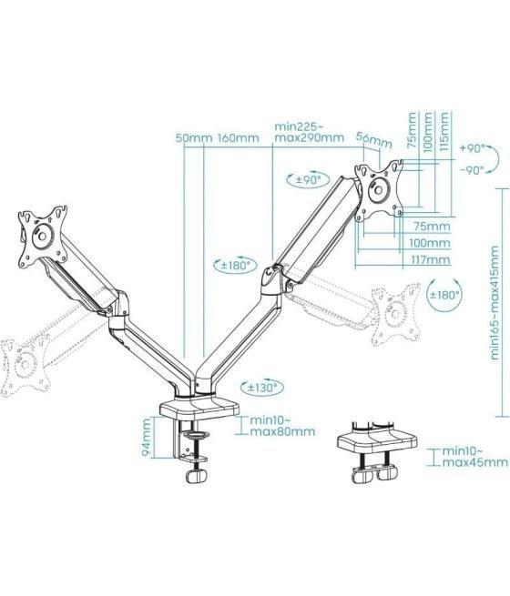 Soporte para 2 monitores tooq db5132tnr-b/ hasta 9kg