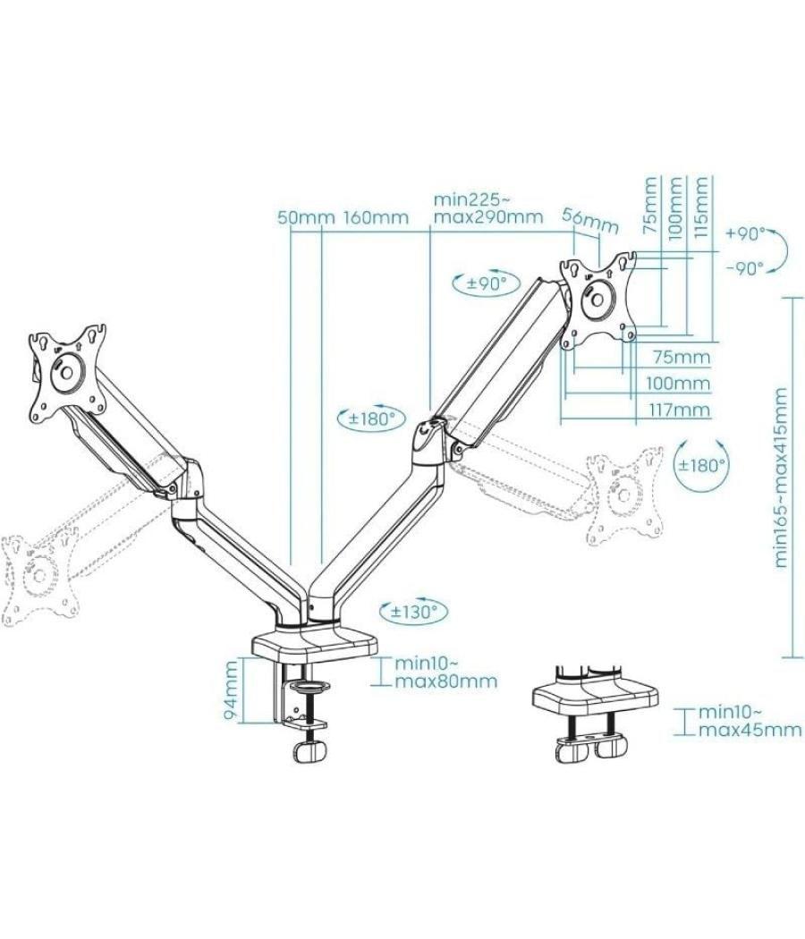 Soporte para 2 monitores tooq db5132tnr-b/ hasta 9kg
