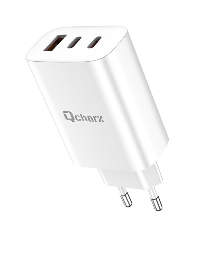 Cargador qcharx ares 3a 65w 2 puerto tipo c + usb blanco