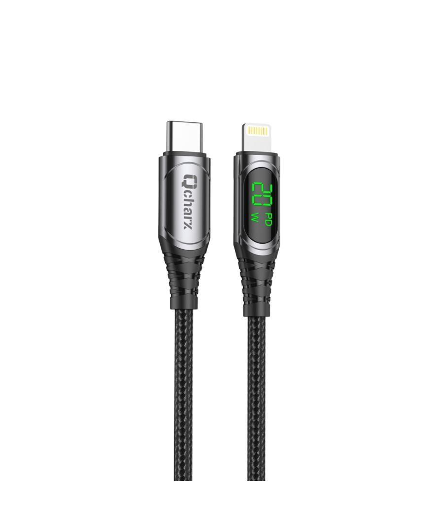 Cable qcharx mallorca tipo c a lightning 3a 20w - 1 m - aleación aluminio negro cable tela digital display