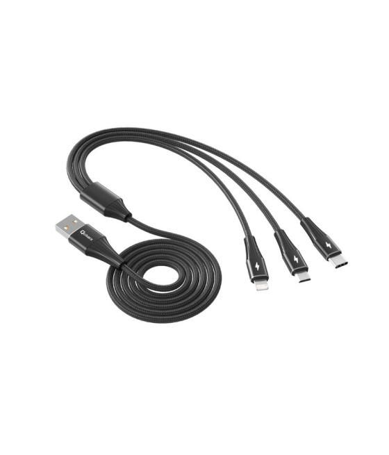Cable triple qcharx napoli usb a lightning + tipo c + micro 3a - 1.2 m - aleación de aluminio negro cordon suave