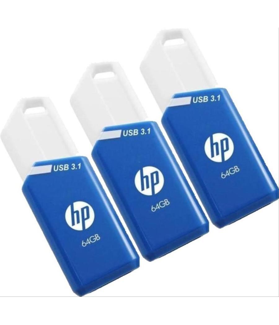 Usb 3.1 hp 64gb x755w pack de 3 azul