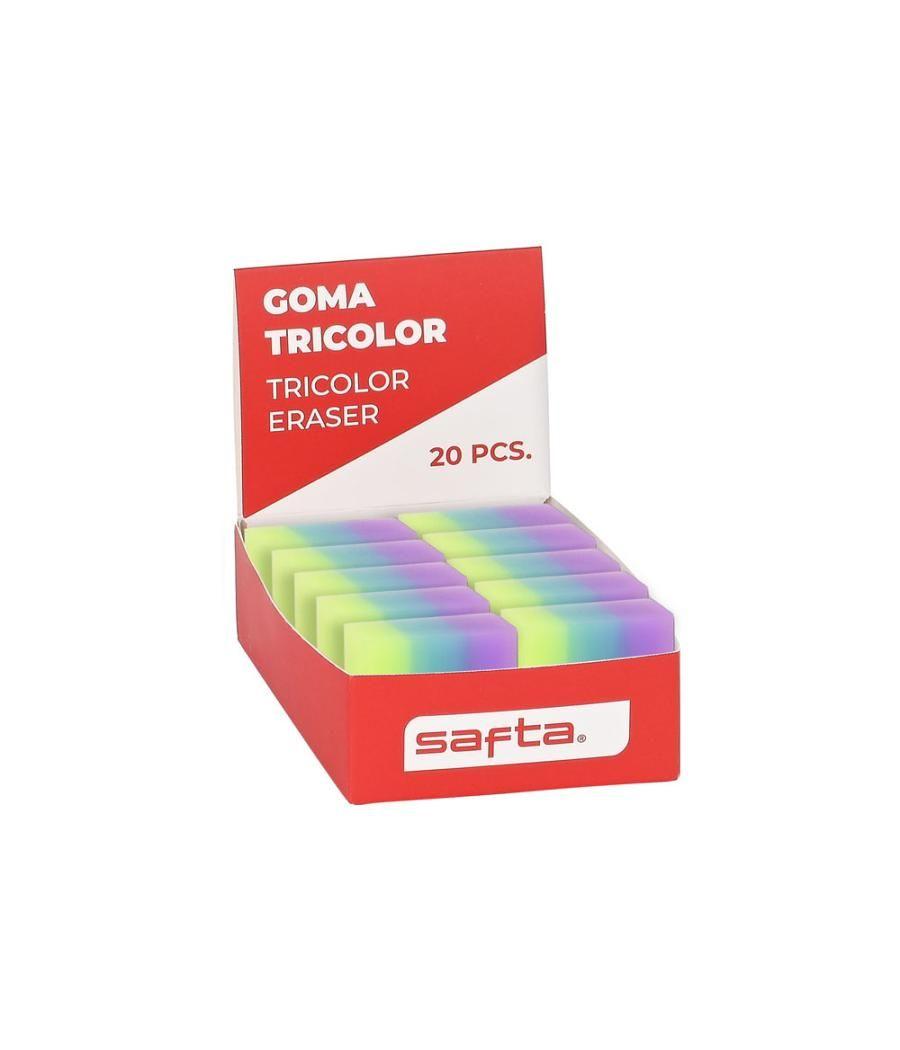 Goma de borrar safta pvc tricolor expositor de 20 unidades 80x130x30 mm