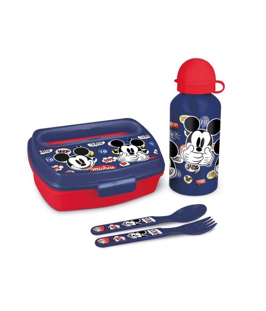 Set de botella y sandwichera + cubiertos safta escolar 210x70x180 mm mickey mouse happy smiles