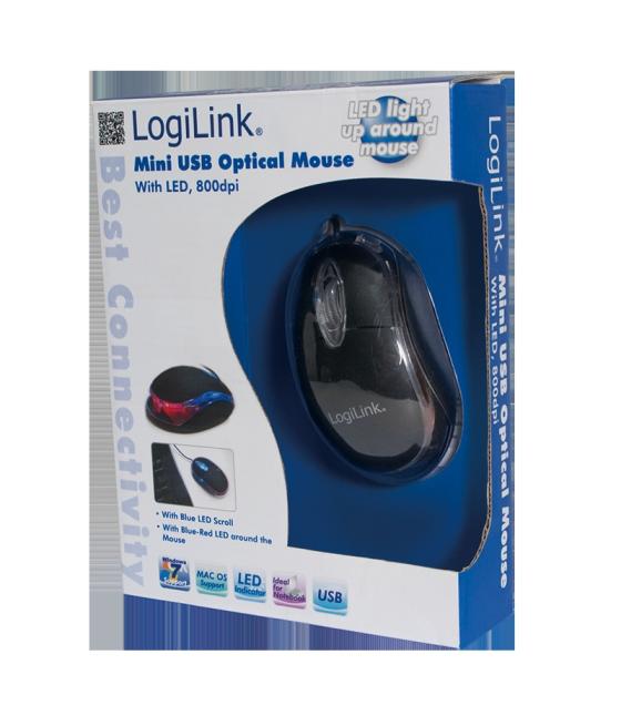 Raton optico logilink mini id0010 negro usb/blue led scrol