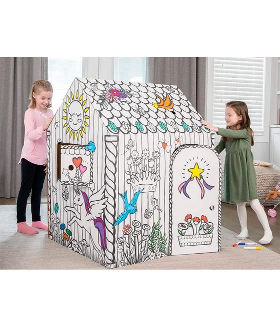 Casa de juego bankers box playhouse unicornio para pintar fabricada en cartón reciclado 1210x960x810 mm