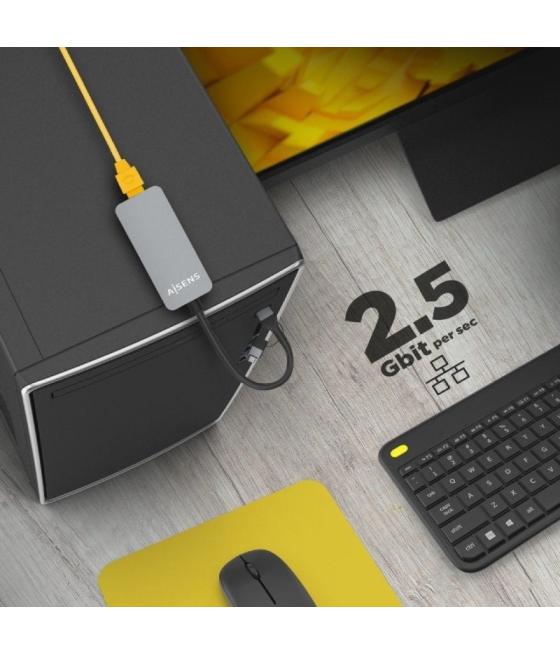 Adaptador usb 3.2 gen1 aisens a109-0710/ usb macho - usb tipo-c macho - rj45 hembra/ 2500mbps/ 15cm/ gris