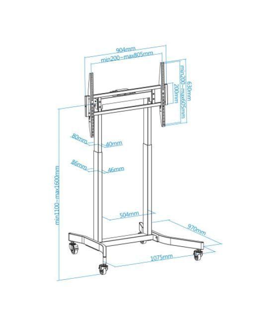 Tooq lux soporte de suelo con ruedas y regulación eléctrica de altura para pantallas 55"-100", negro