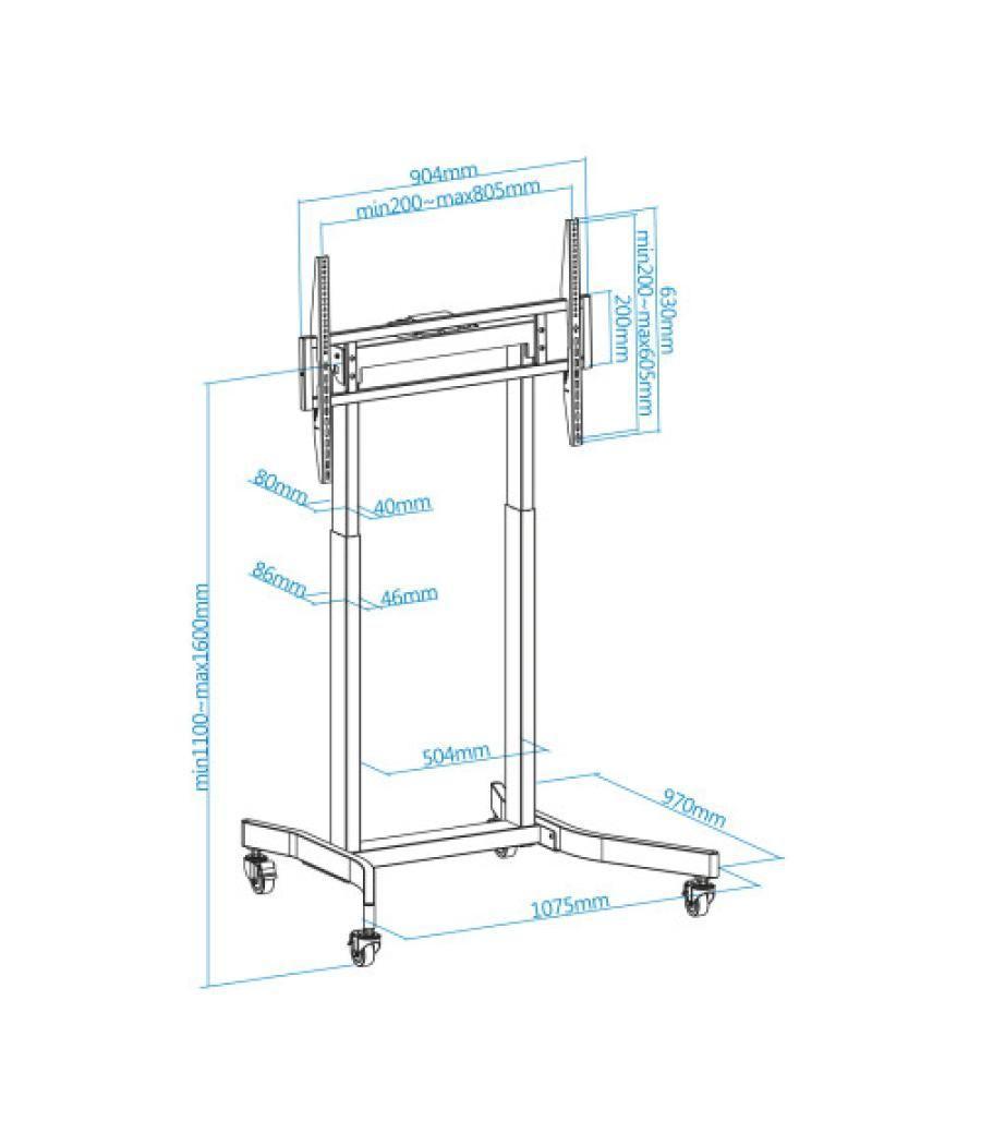Tooq lux soporte de suelo con ruedas y regulación eléctrica de altura para pantallas 55"-100", negro