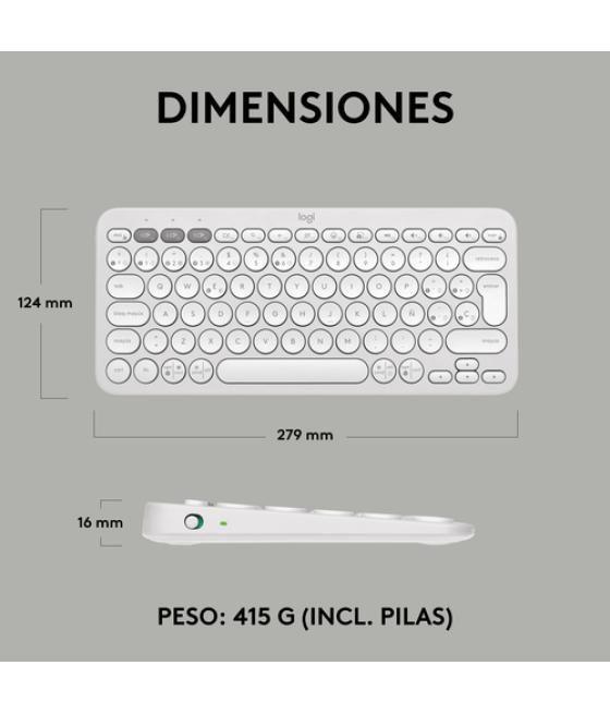 Logitech Pebble Keys 2 K380s teclado RF Wireless + Bluetooth QWERTY Español Blanco