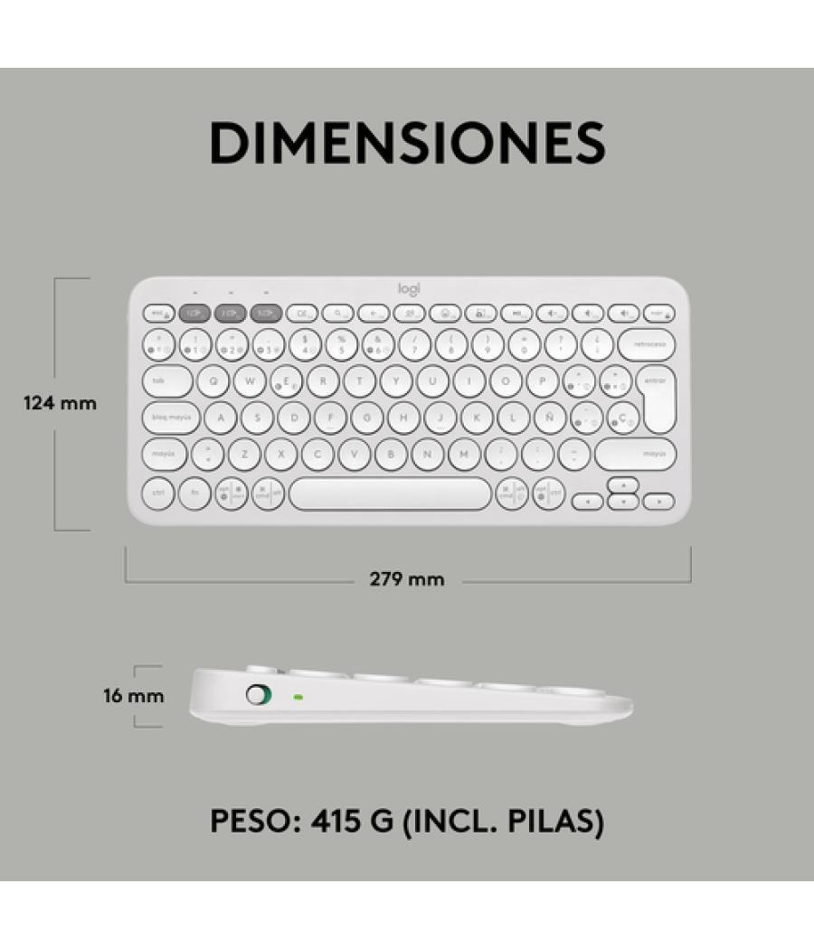 Logitech Pebble Keys 2 K380s teclado RF Wireless + Bluetooth QWERTY Español Blanco