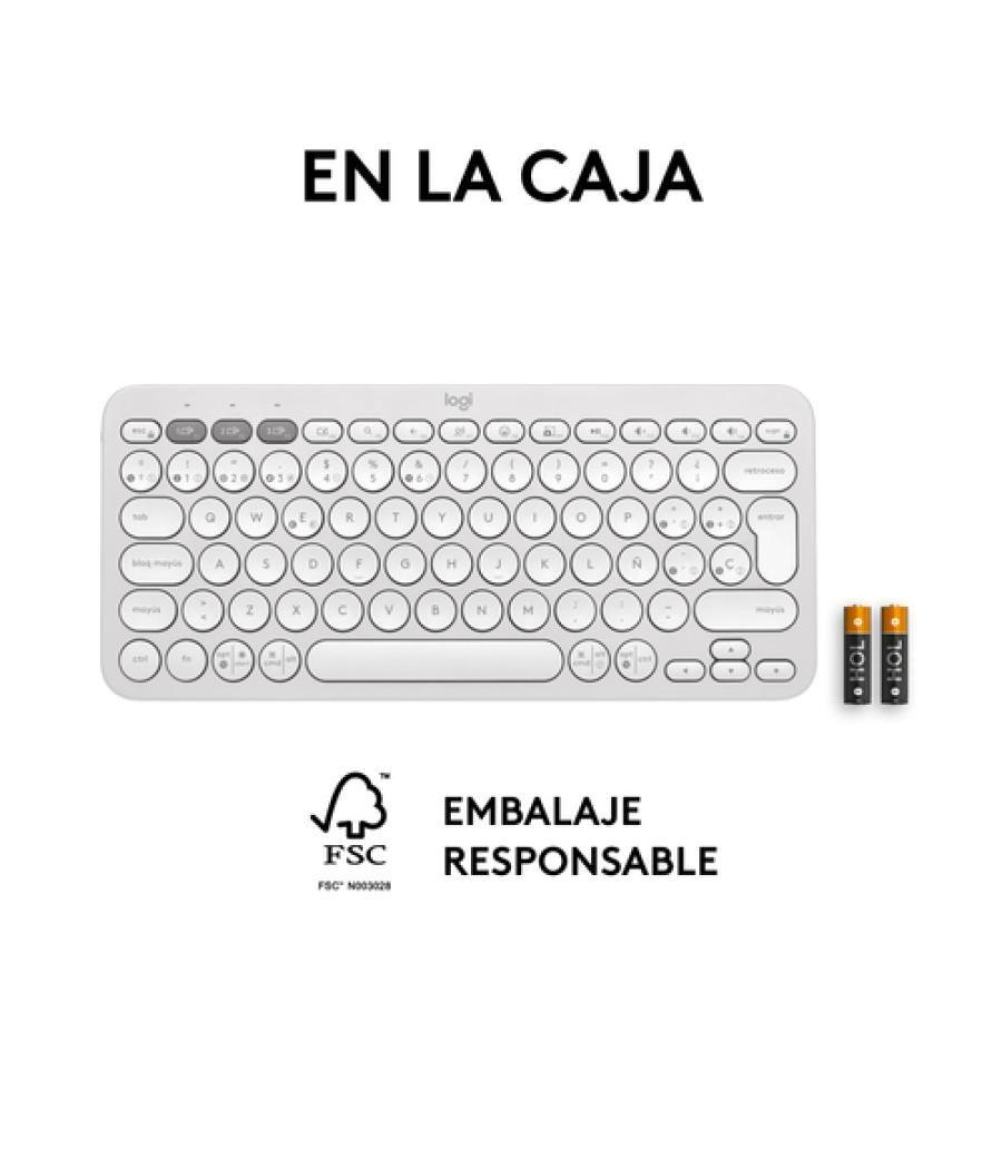 Logitech Pebble Keys 2 K380s teclado RF Wireless + Bluetooth QWERTY Español Blanco