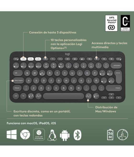 Logitech Pebble Keys 2 K380s teclado RF Wireless + Bluetooth QWERTY Español Grafito