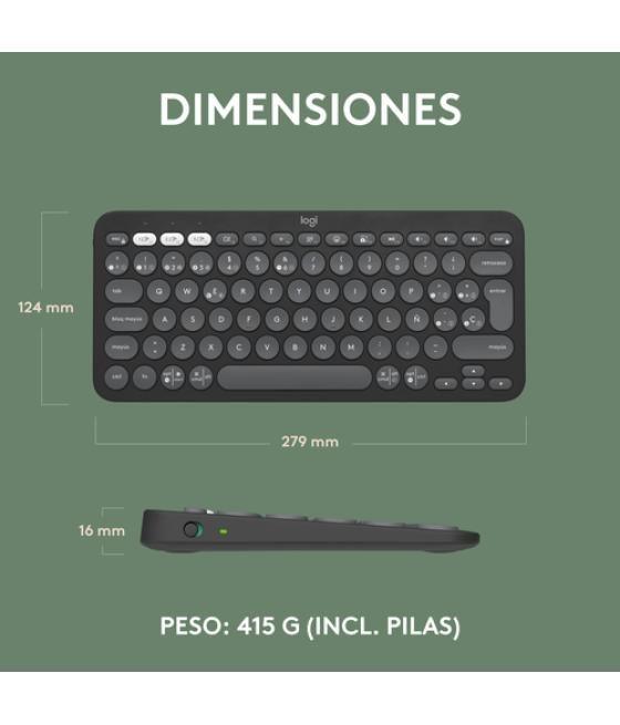 Logitech Pebble Keys 2 K380s teclado RF Wireless + Bluetooth QWERTY Español Grafito