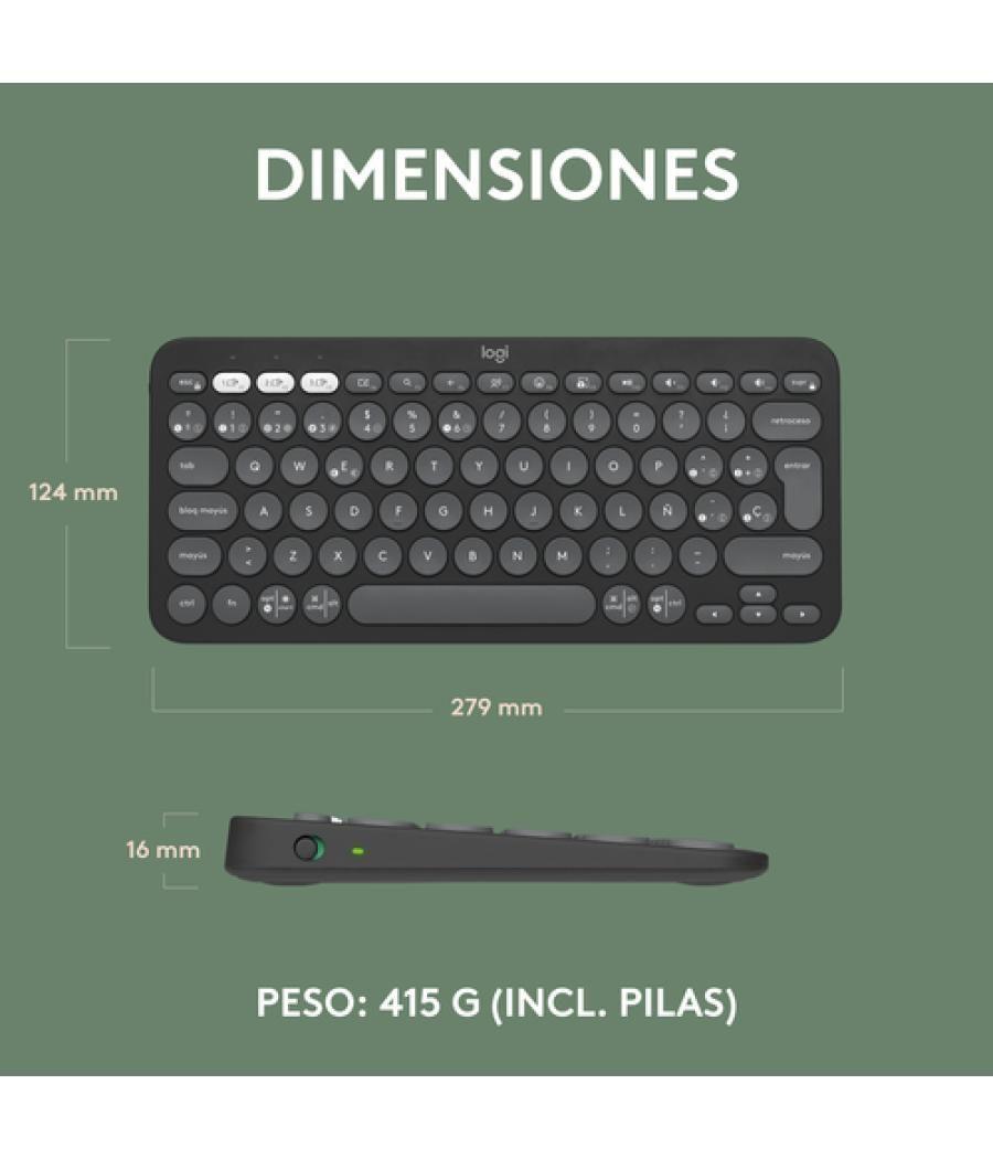 Logitech Pebble Keys 2 K380s teclado RF Wireless + Bluetooth QWERTY Español Grafito