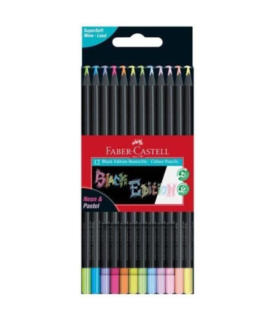 Estuche carton 12 lápices de color neon black edition faber castell 116410